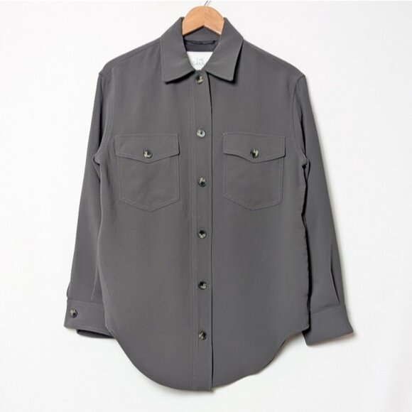 WILFRED Crepette Ganna Shirt Jacket Dark Charcoal Grey XS ARITZIA - Picture 8 of 12